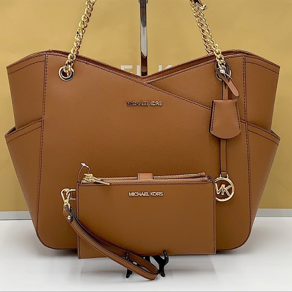 MICHAEL KORS LG XCHAIN SHOULDER TOTE & WALLET-WRISTLET-PHONE CASE SET - Picture 2 of 16